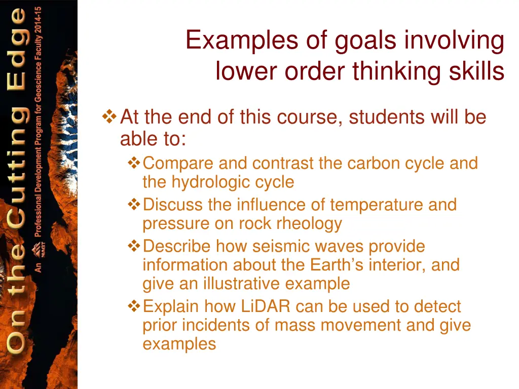 examples of goals involving lower order thinking 1
