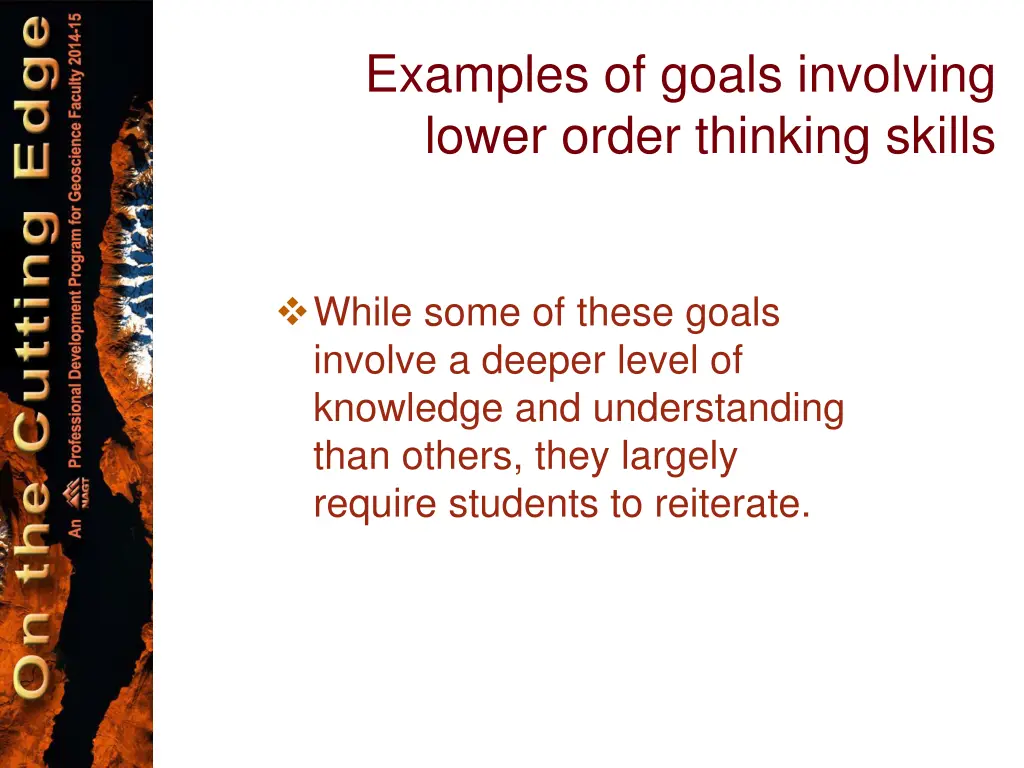 examples of goals involving lower order thinking 2