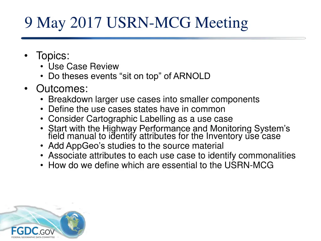 9 may 2017 usrn mcg meeting