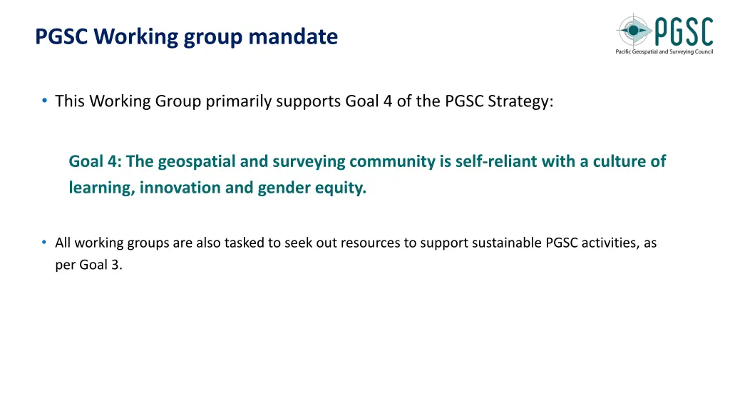 pgsc working group mandate