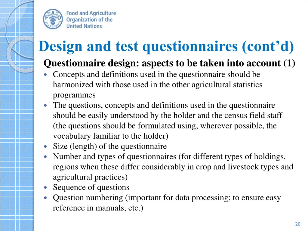 design and test questionnaires cont