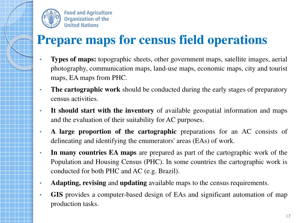 prepare maps for census field operations