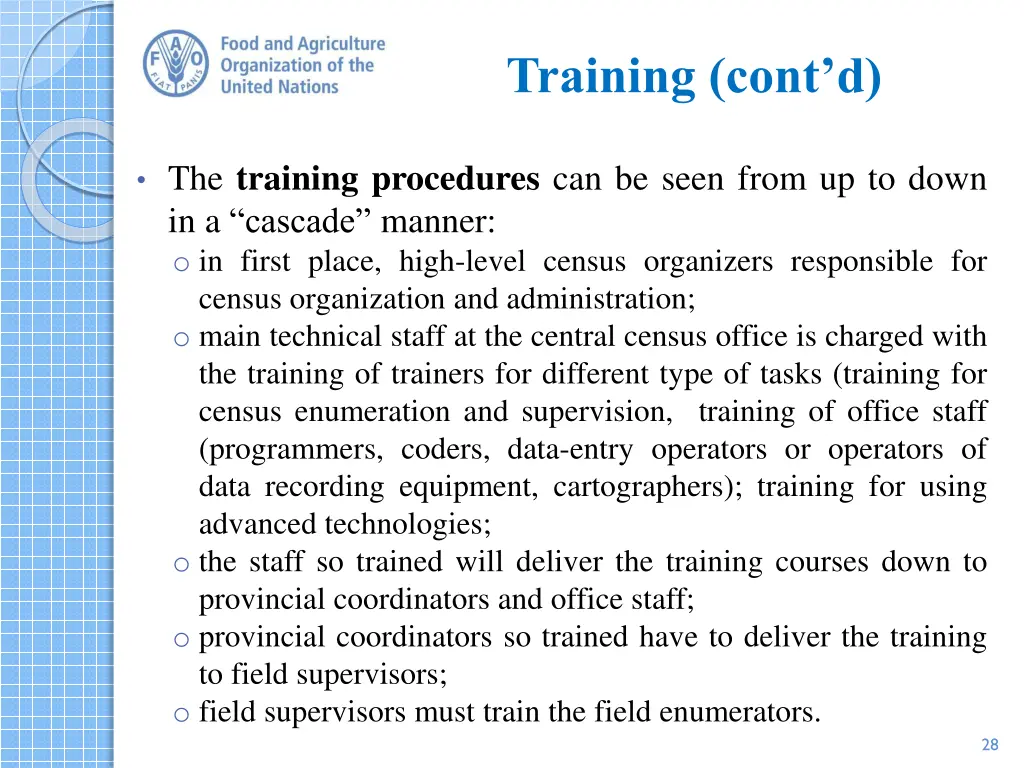 training cont d