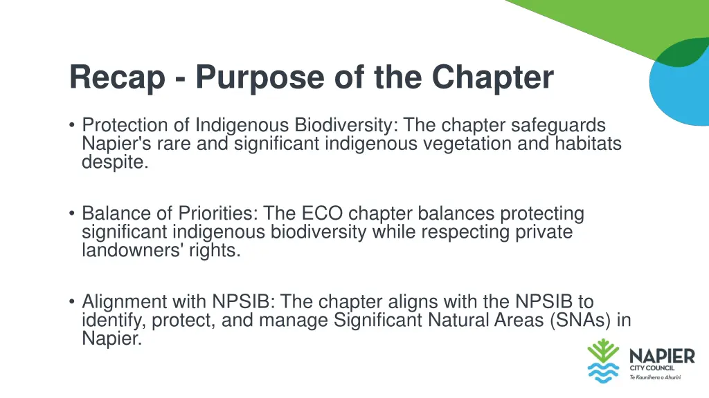 recap purpose of the chapter