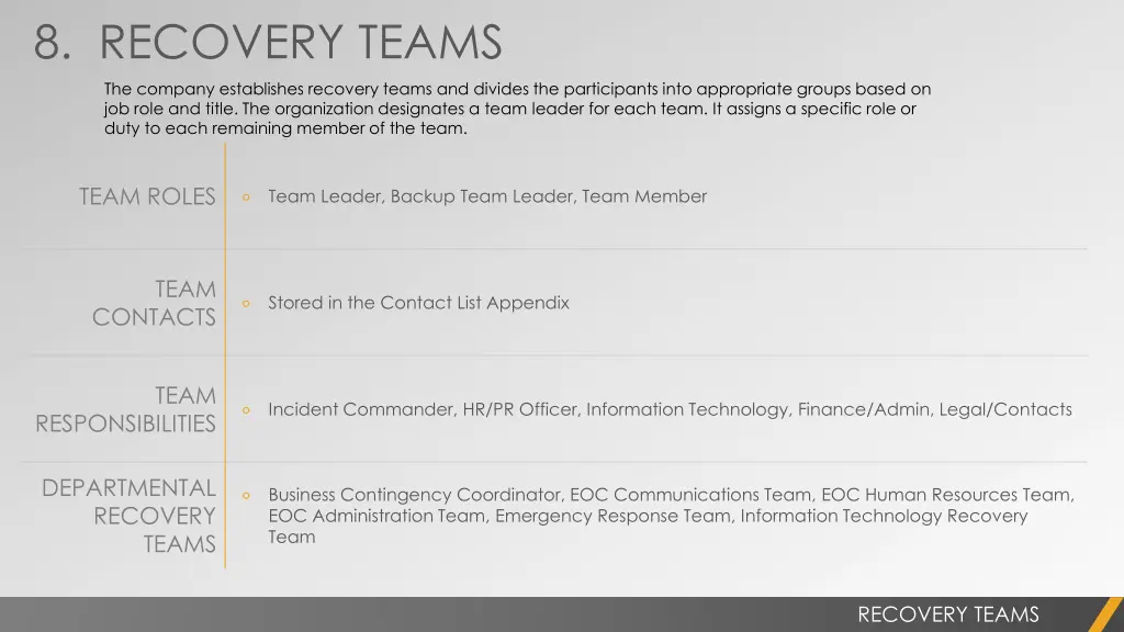 8 recovery teams