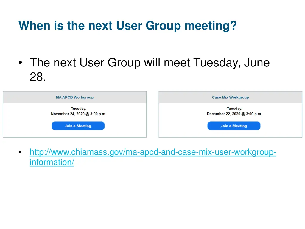 when is the next user group meeting