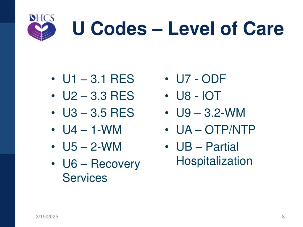 u codes level of care