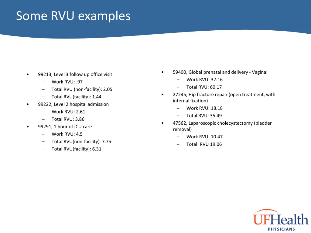 some rvu examples