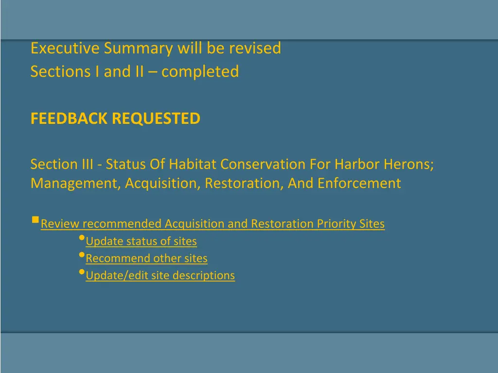 executive summary will be revised sections