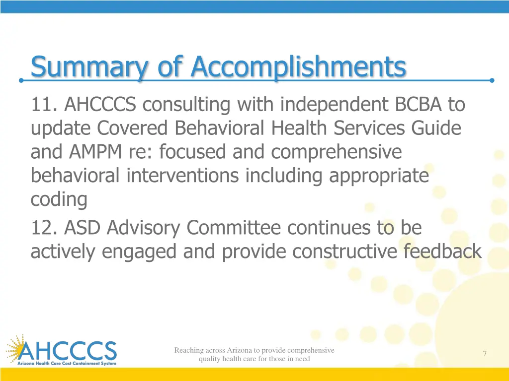summary of accomplishments 11 ahcccs consulting