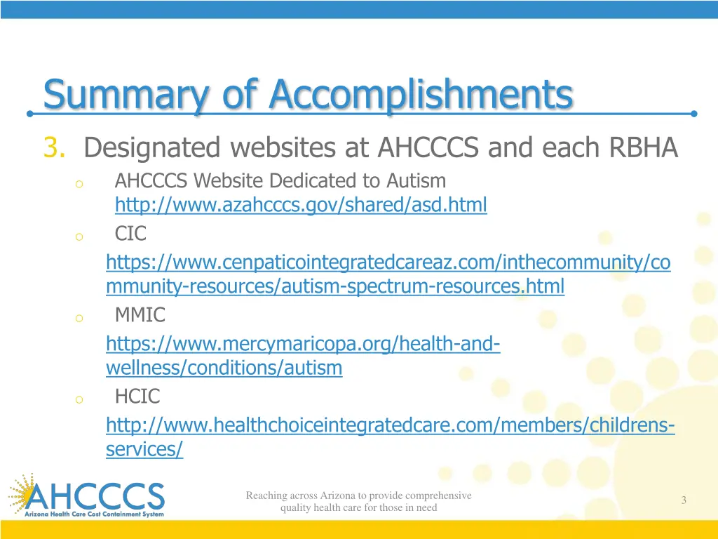 summary of accomplishments 3 designated websites