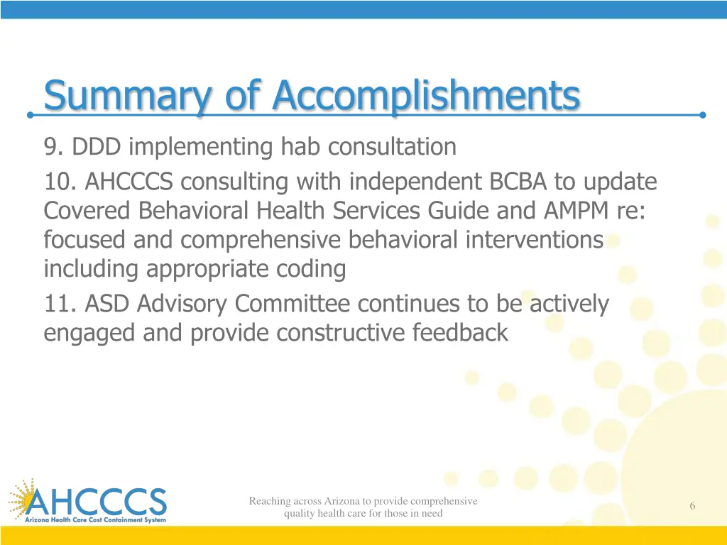 summary of accomplishments