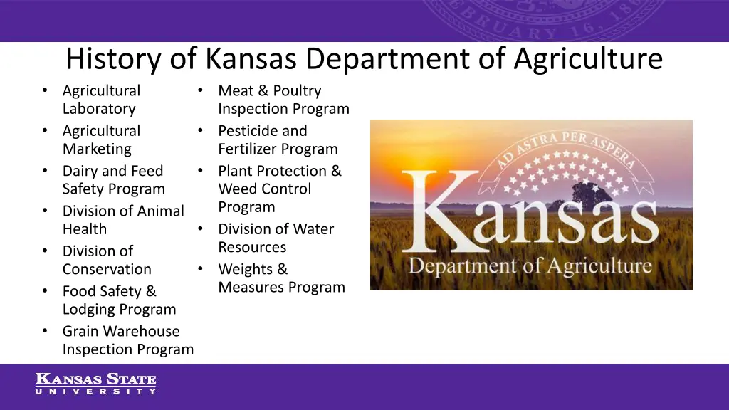 history of kansas department of agriculture 1