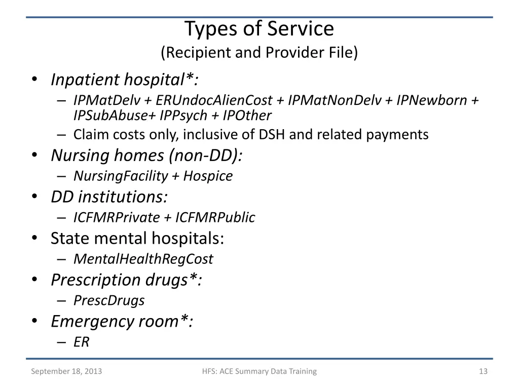 types of service recipient and provider file