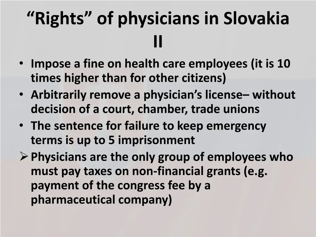rights of physicians in slovakia ii impose a fine