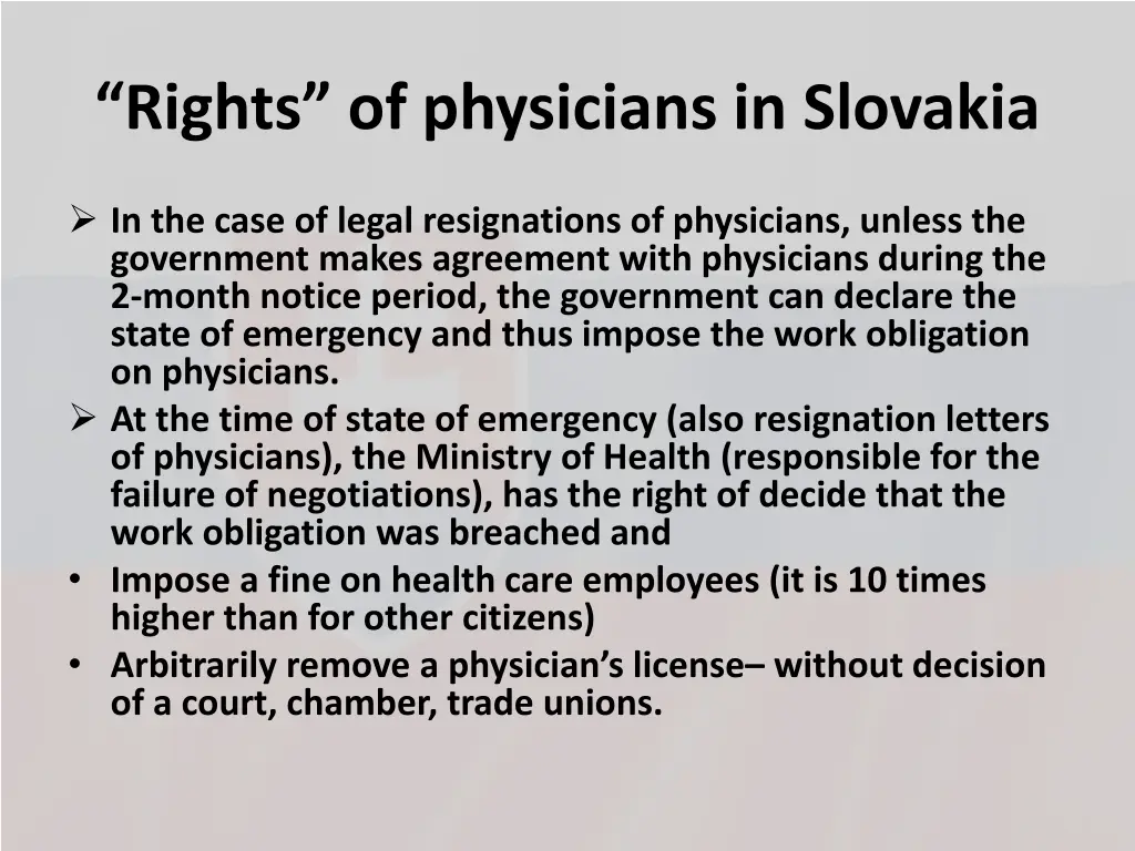 rights of physicians in slovakia