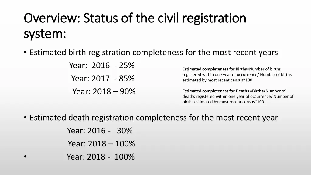 overview status of the civil registration