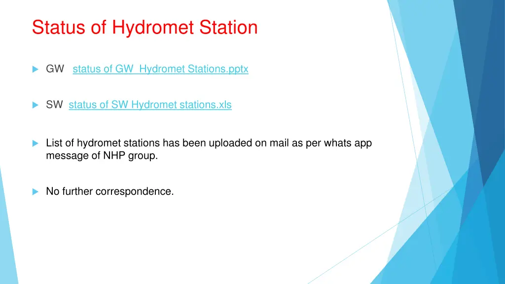 status of hydromet station
