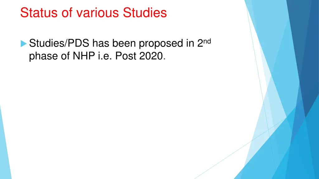 status of various studies