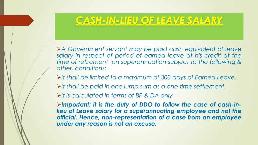 cash in lieu of leave salary