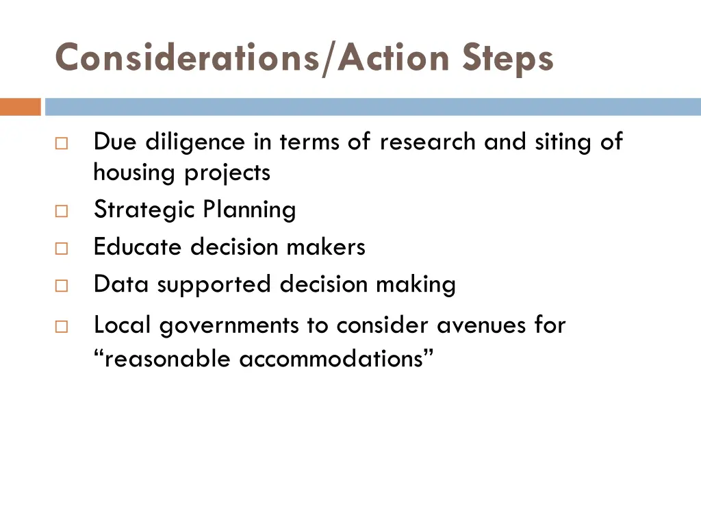 considerations action steps