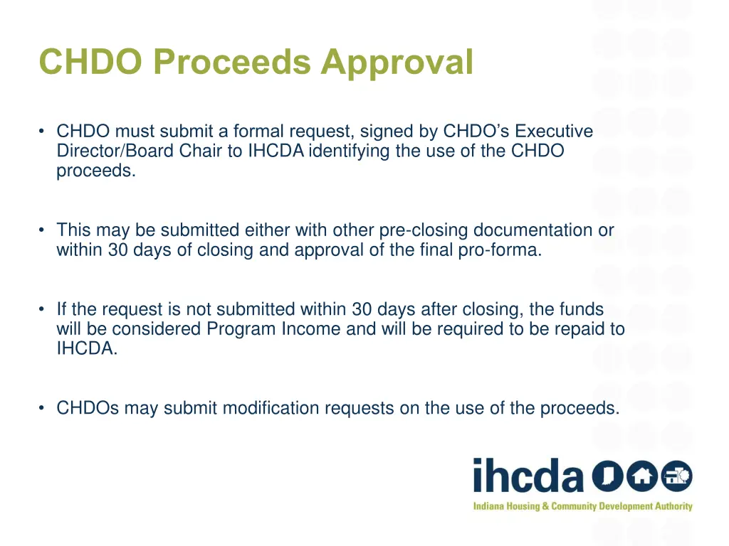 chdo proceeds approval