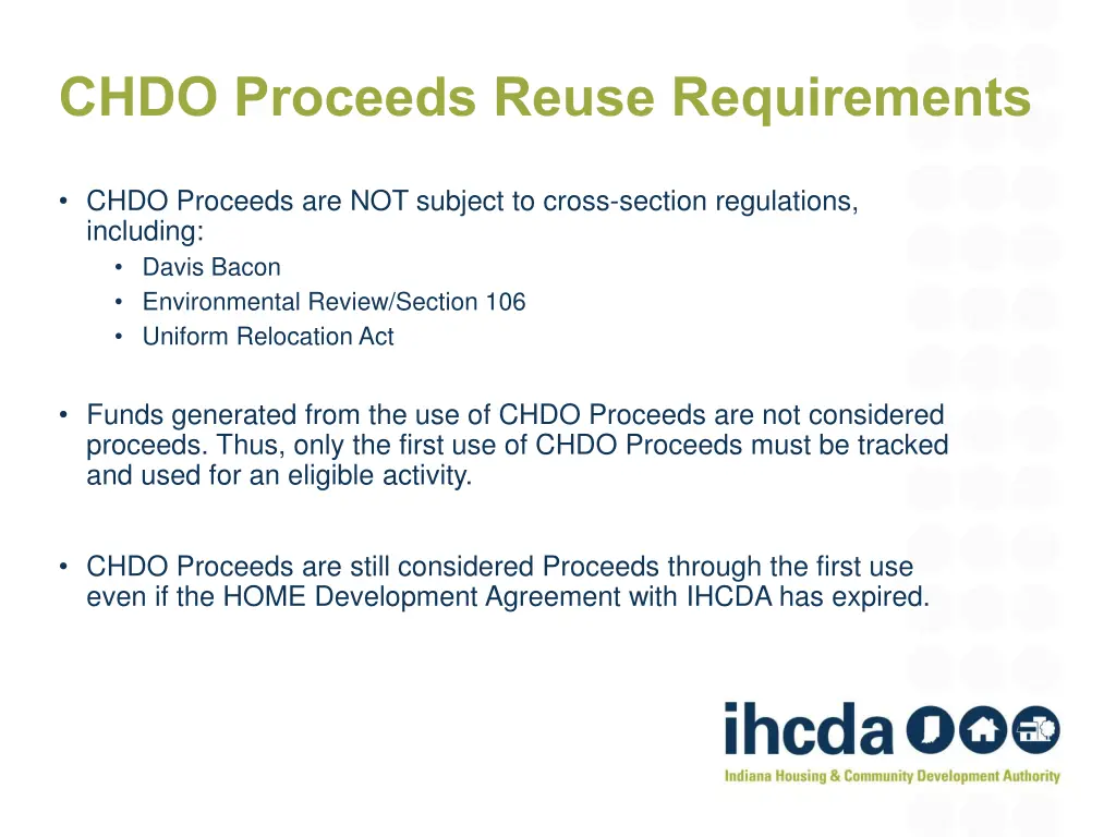chdo proceeds reuse requirements 2