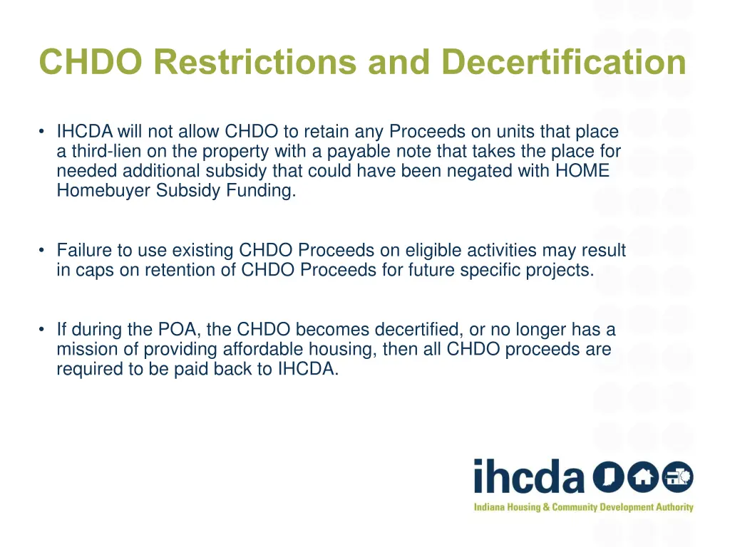 chdo restrictions and decertification