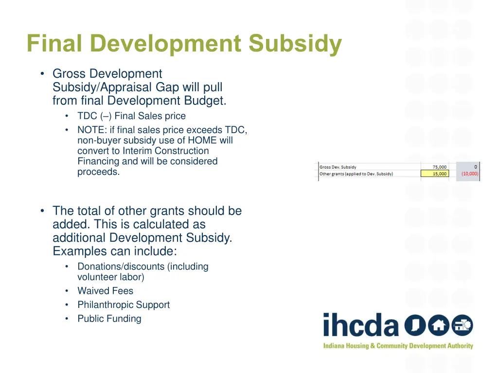 final development subsidy