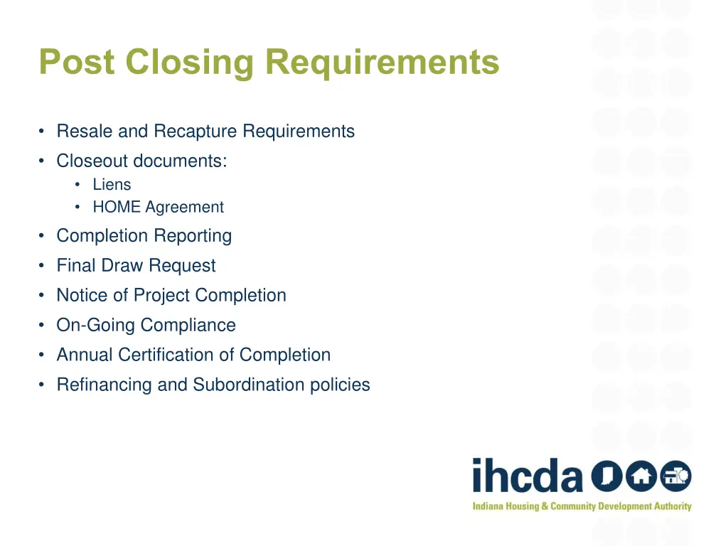 post closing requirements