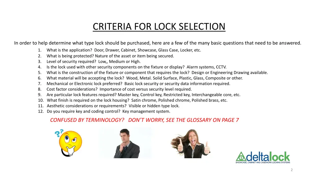 criteria for lock selection