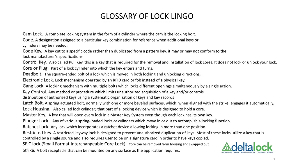 glossary of lock lingo