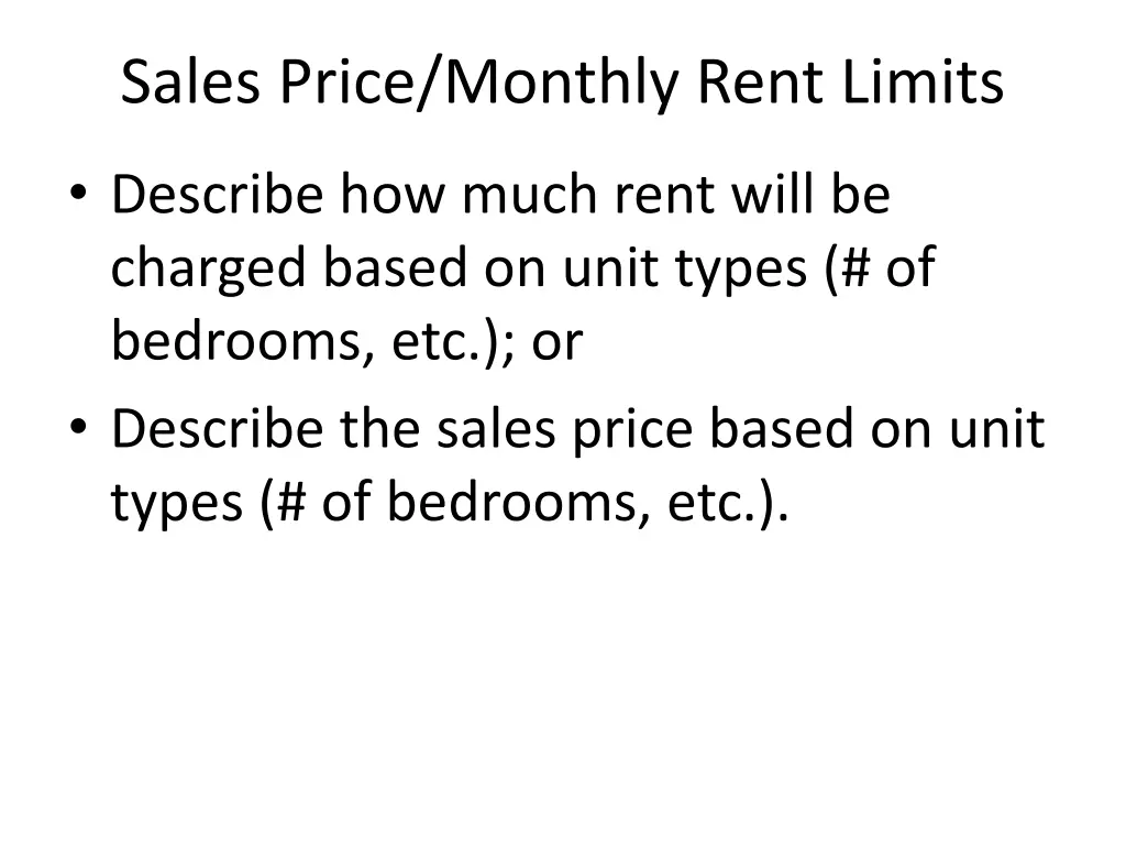 sales price monthly rent limits