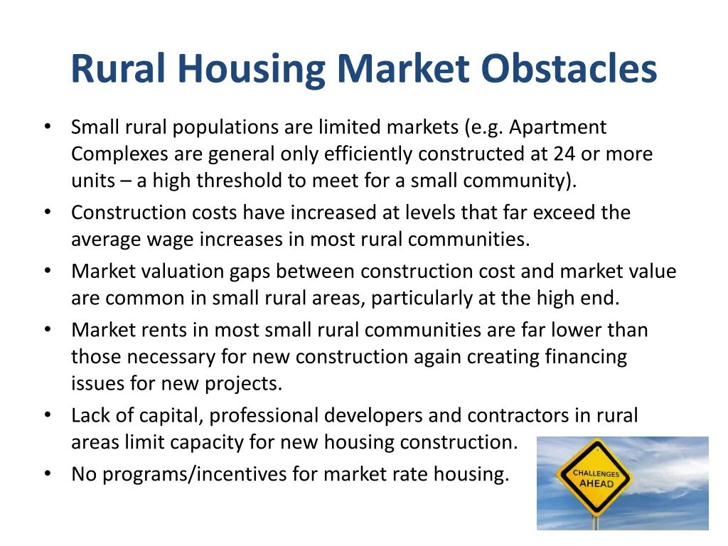 rural housing market obstacles
