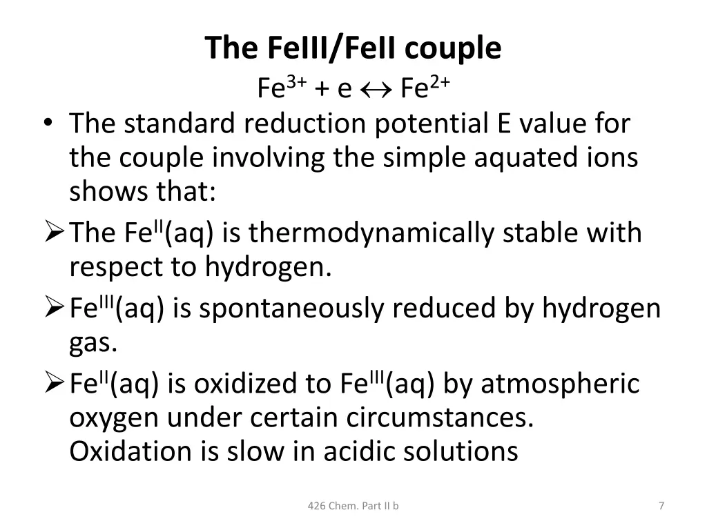 the feiii feii couple fe 3 e fe 2