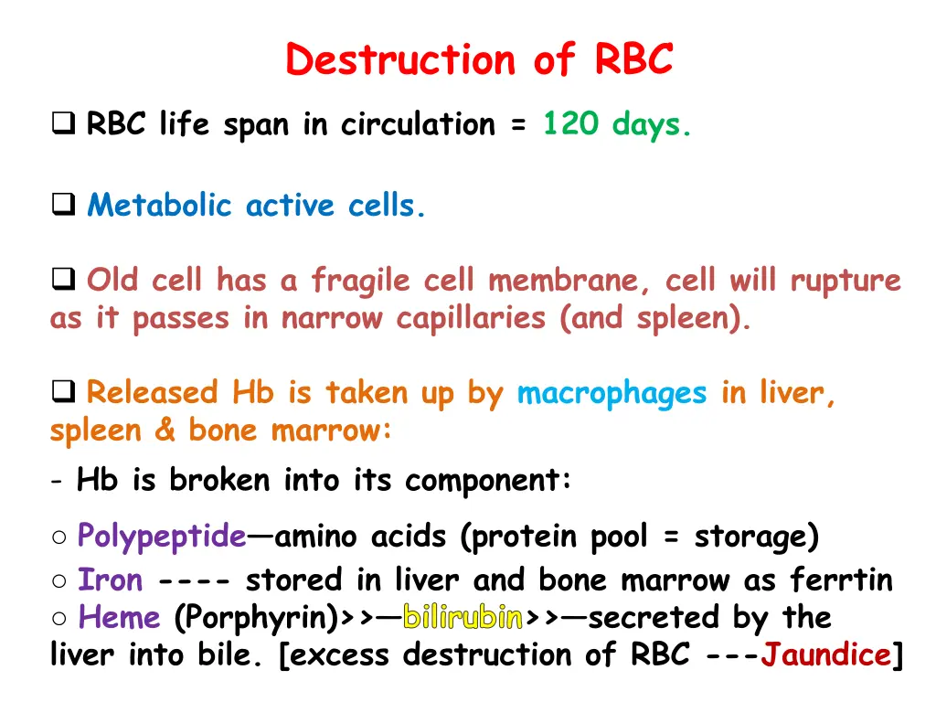 destruction of rbc