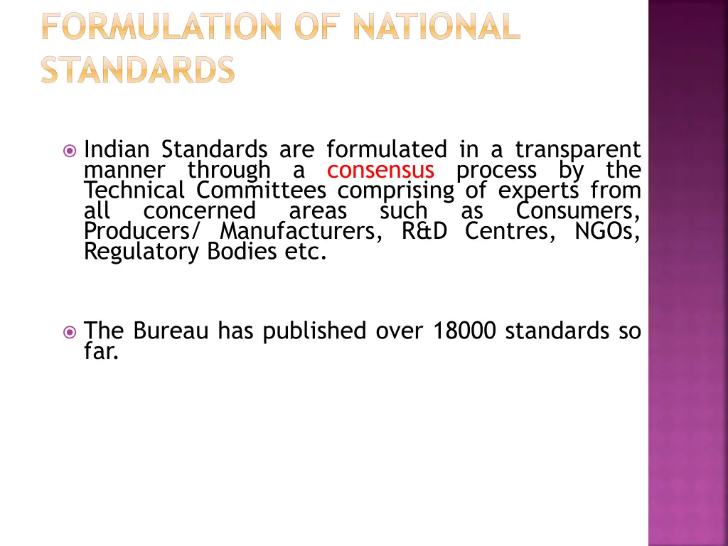 formulation of national standards