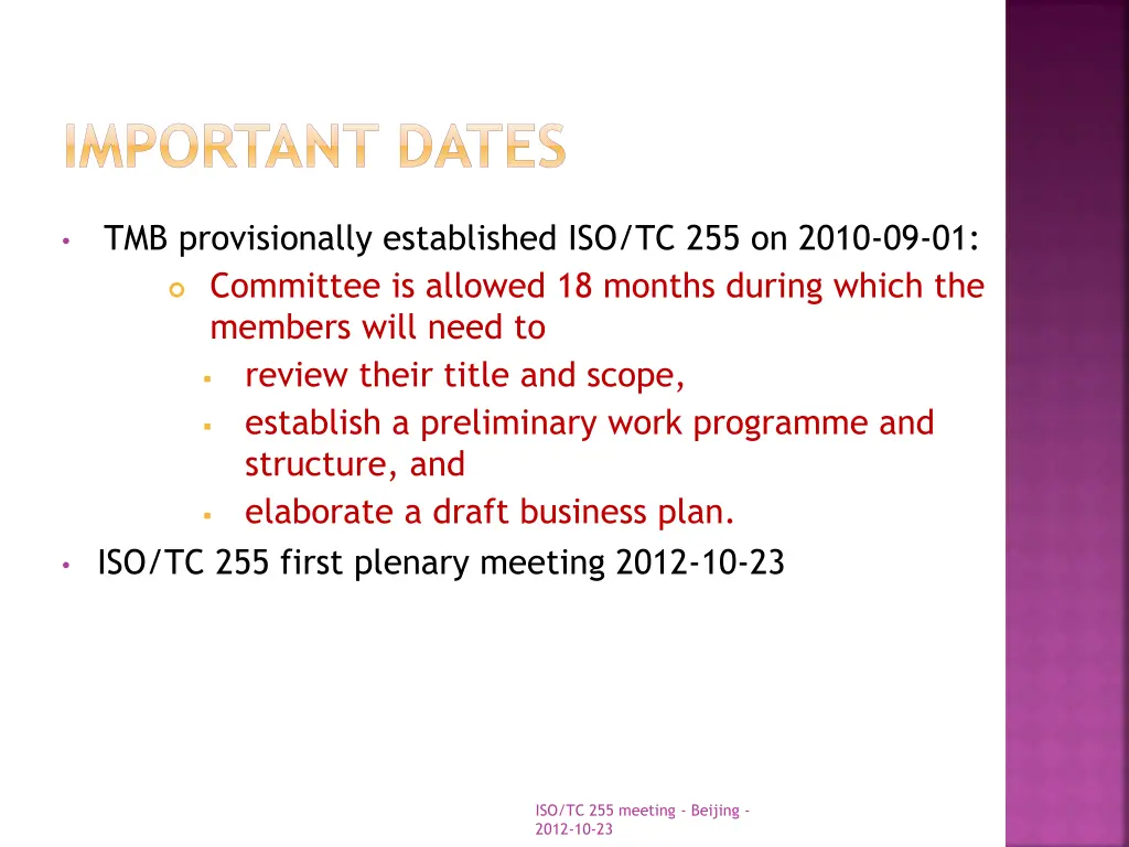 important dates
