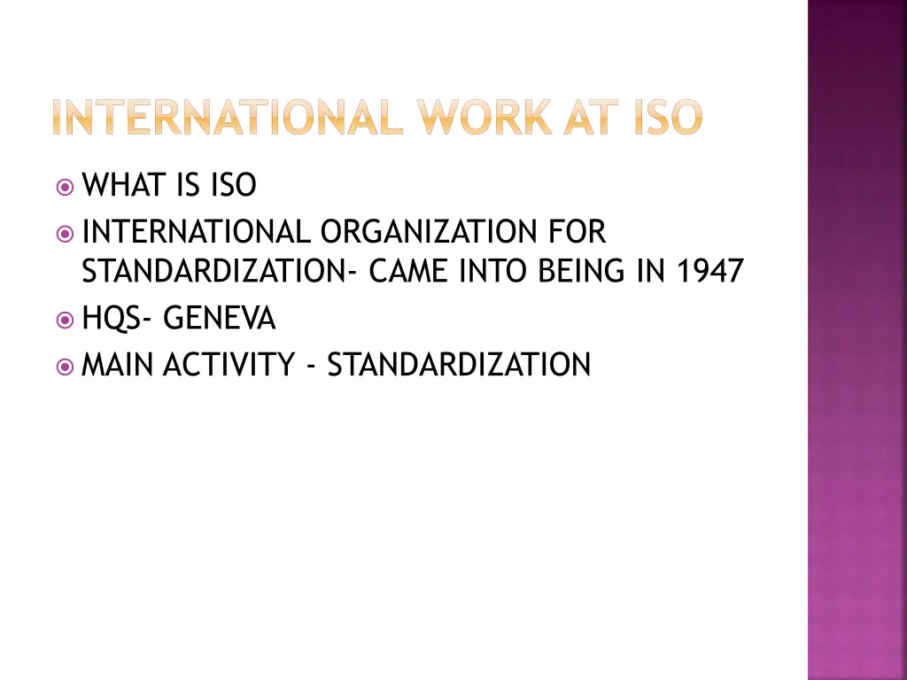 international work at iso
