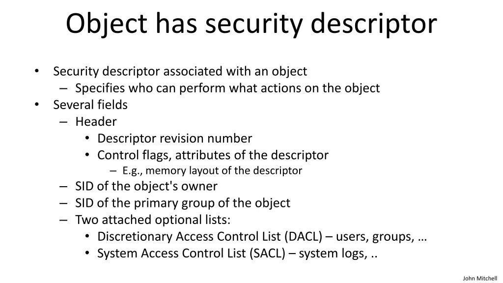 object has security descriptor