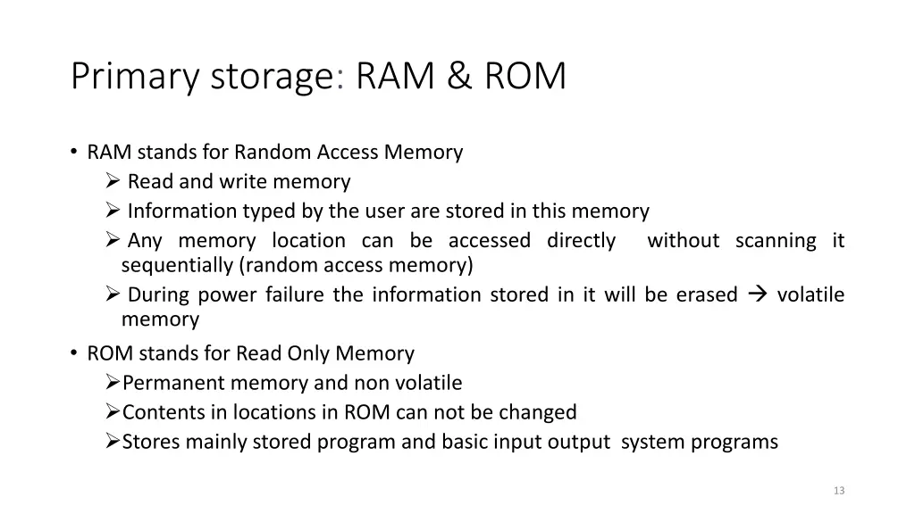 primary storage ram rom