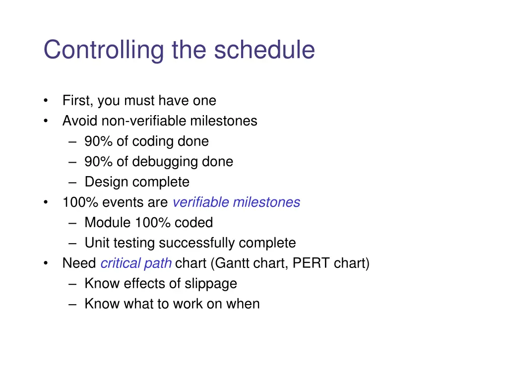 controlling the schedule