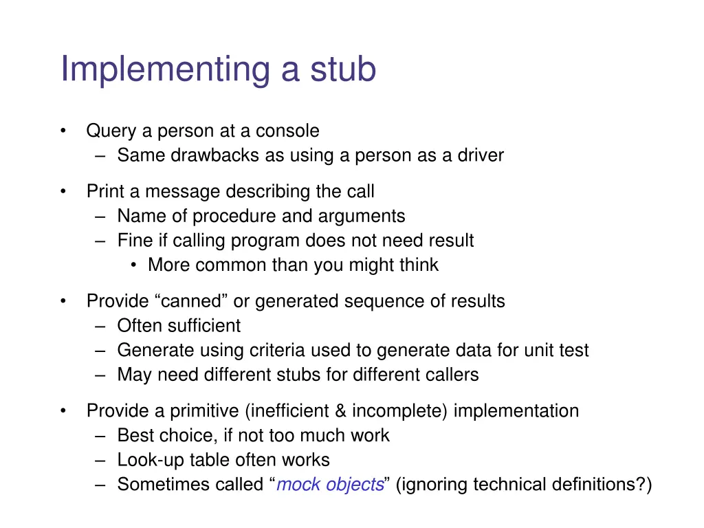 implementing a stub
