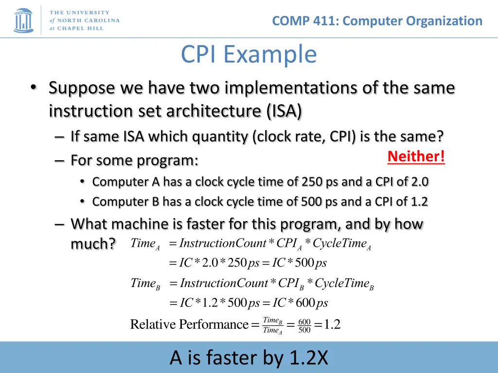 comp 411 computer organization cpi example