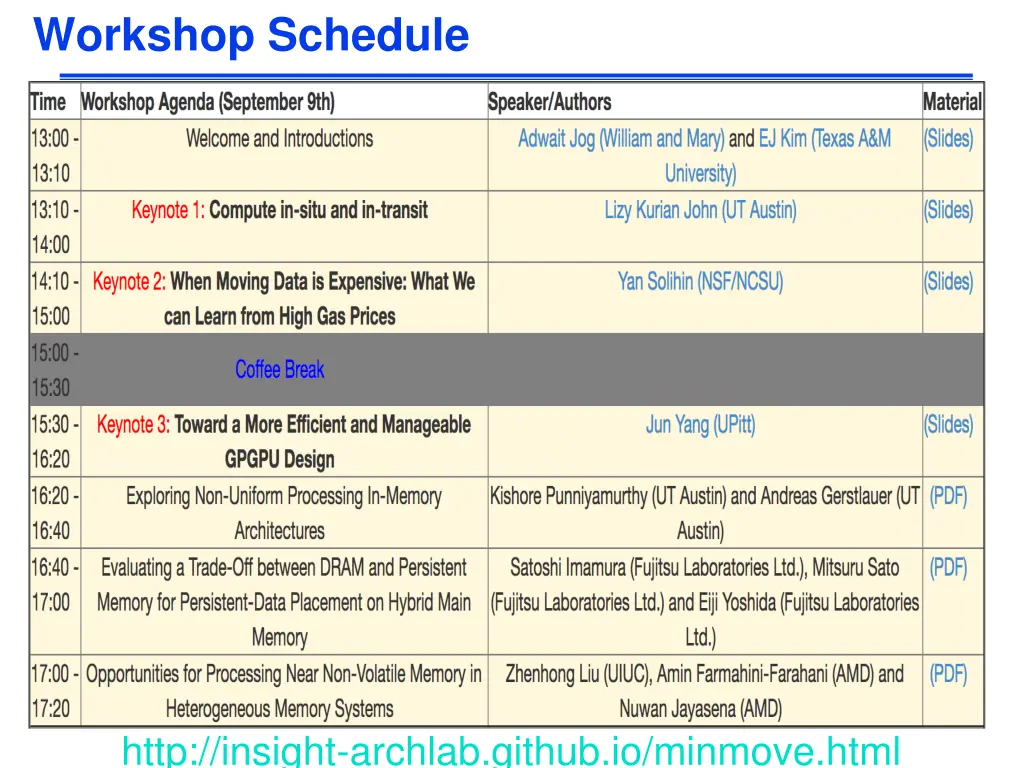 workshop schedule