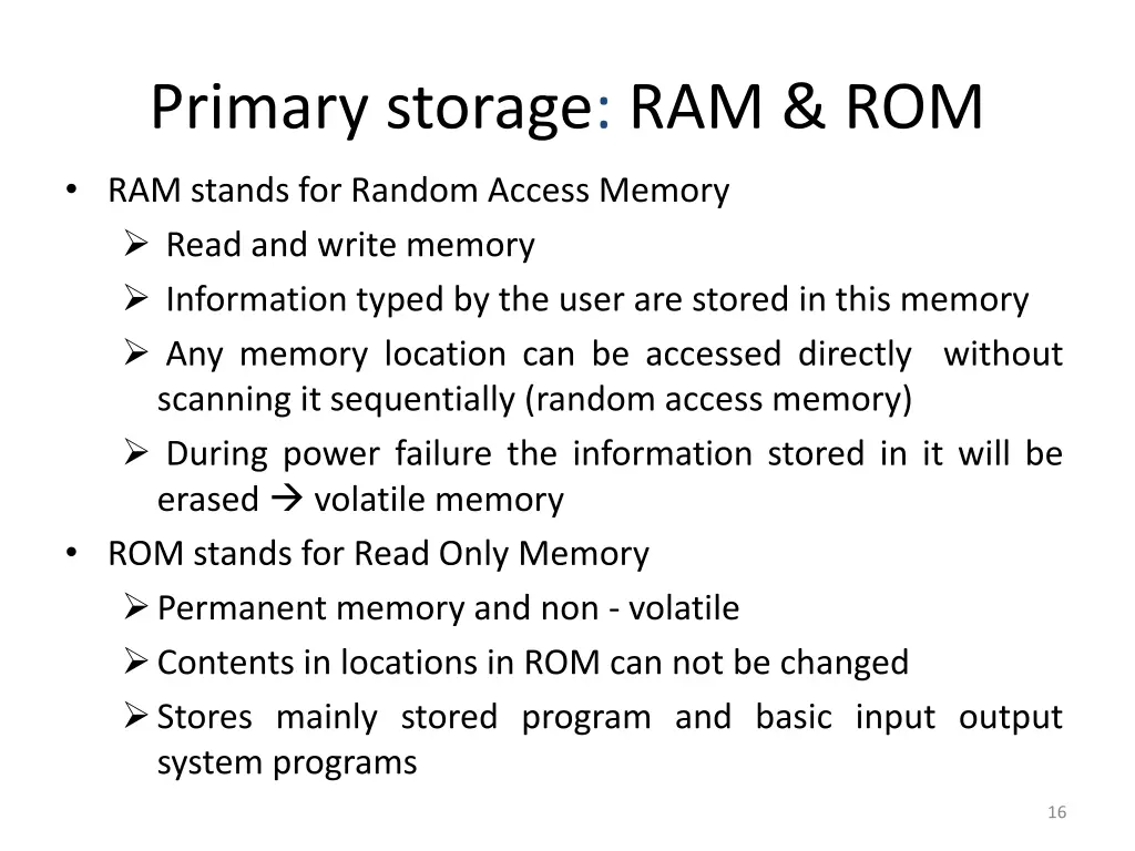 primary storage ram rom
