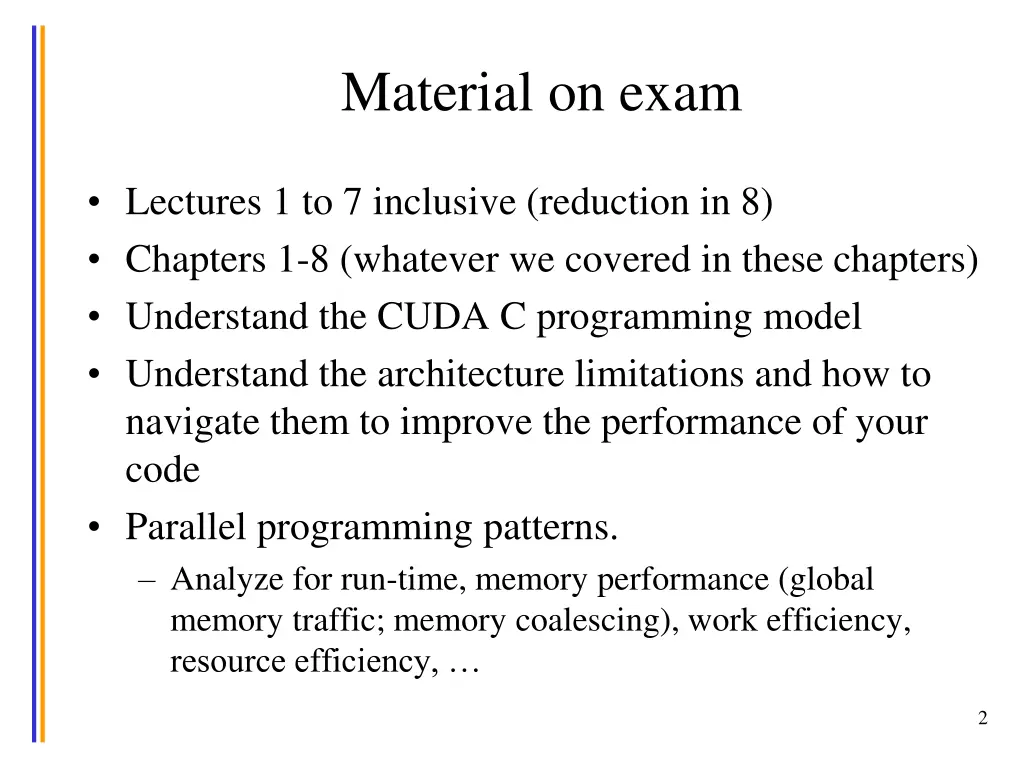 material on exam