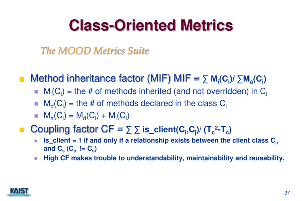 class oriented metrics 2