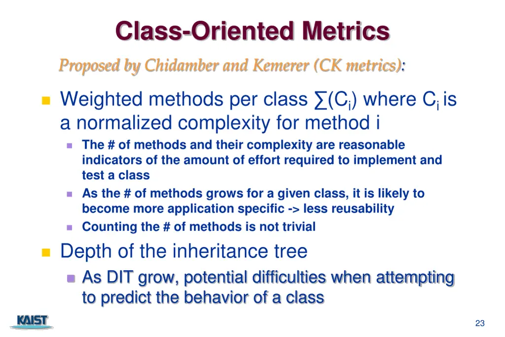 class oriented metrics
