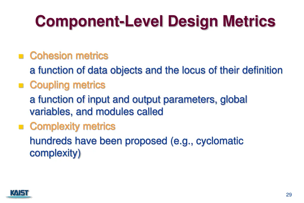 component level design metrics